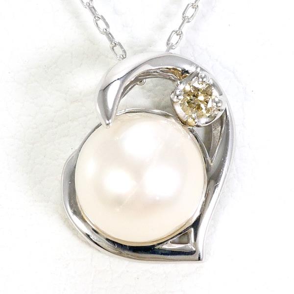 エステール K10WG ネックレス パール(真珠) ブラウンダイヤ 約40cm ジュエリー 中古