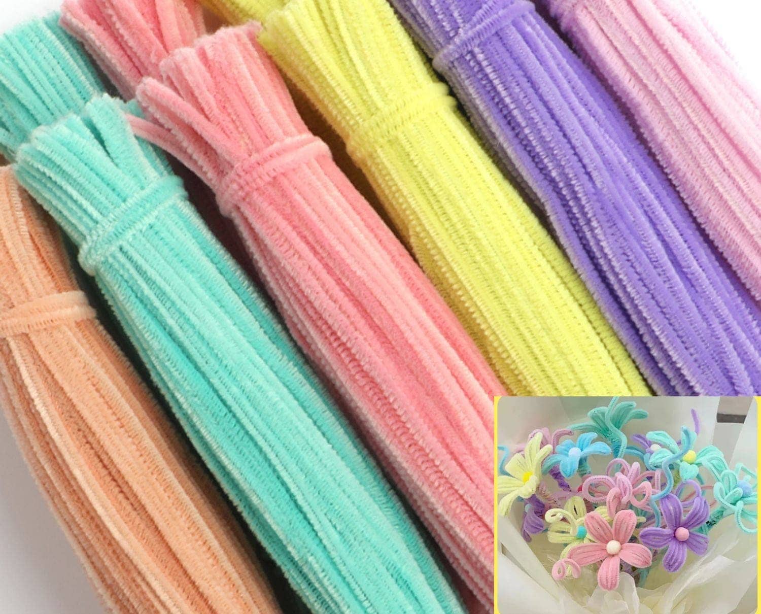 10点セット100本　カラー モール　花作り　装飾　 用 手芸小物 毛玉　30　マカロン　飾り物6163