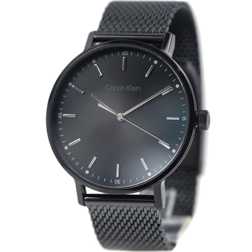 カルバンクライン 腕時計 モダン - 3H ブラック IP 42MM ブラック サンレイ ダイヤル/ブラック IP メッシュ Calvin Klein 25200046