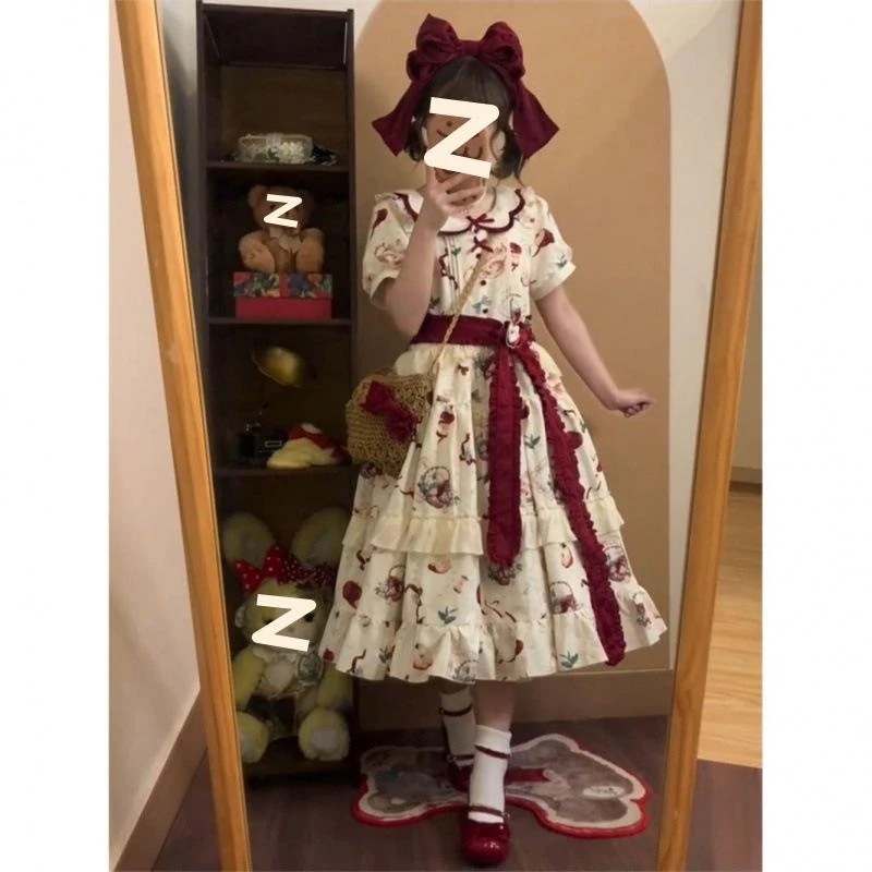 【今週だけお得】ワンピース レディース かわいい 収腰 ドールカラー 花柄 プリント 夏用 ロリータ