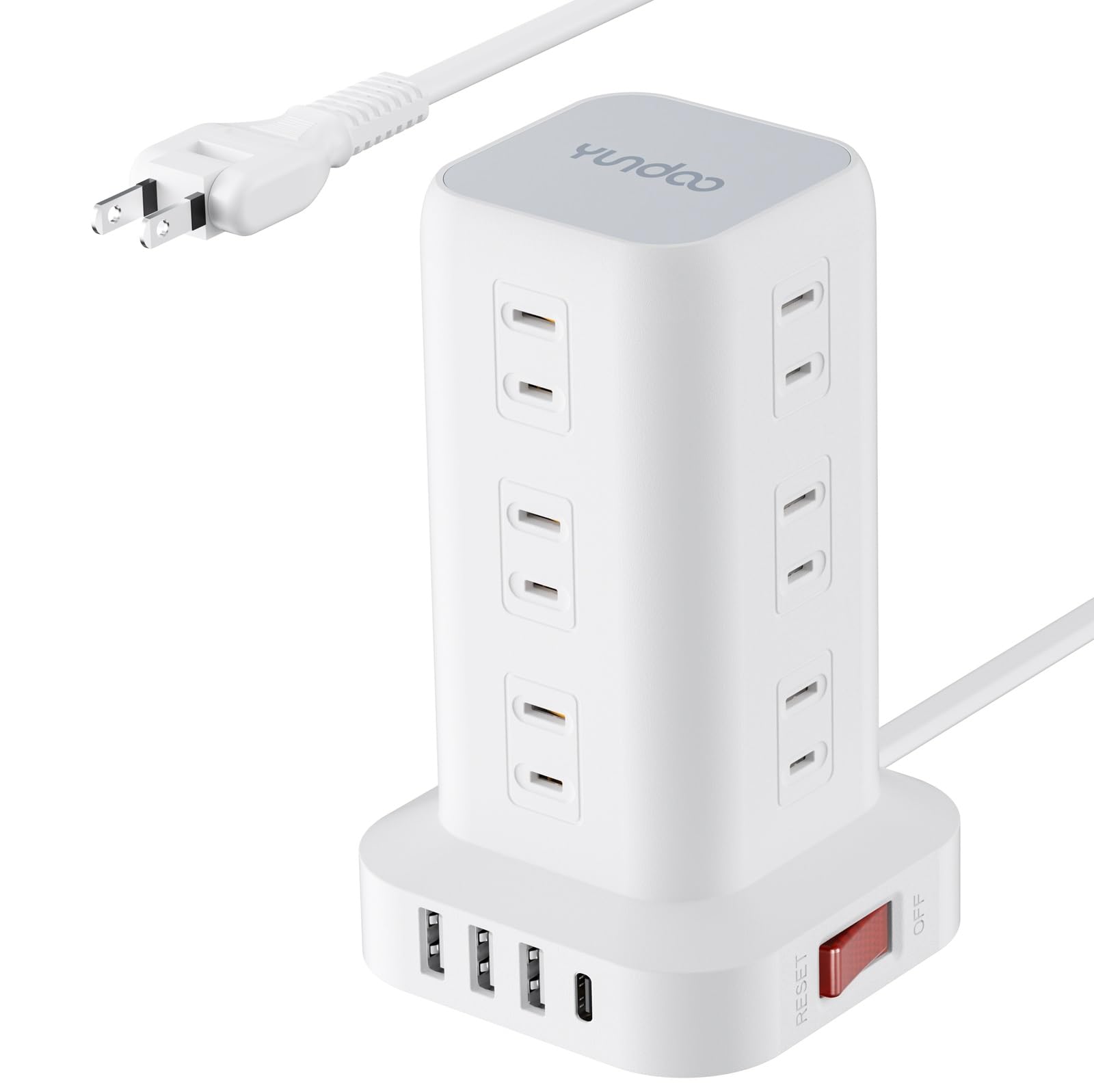 YUNDOO 電源タップ タワー 蛸足コンセント mini型 2m 延長コード 12個ACコンセント 180スイングプラグ シャッター付き ほこり防止 テーブルタップ 配線しやすい 過負荷保護 PS
