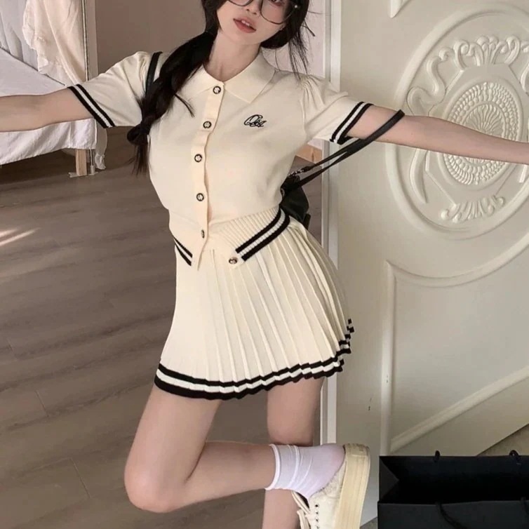 セットアップニット レディース 夏 ツーピース スウィート スパイスガール セクシー プリーツスカート ハーフパンツ