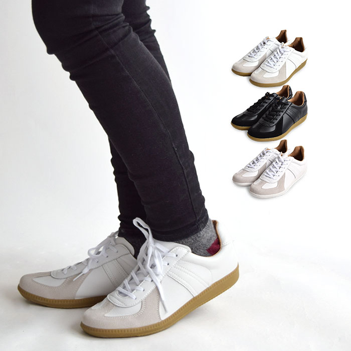 ジャーマントレーナー スニーカー ミリタリーシューズ メンズ レディース ユニセックス アクションレザー 春 夏 秋 冬 オールシーズン ブラック/ホワイト 42500