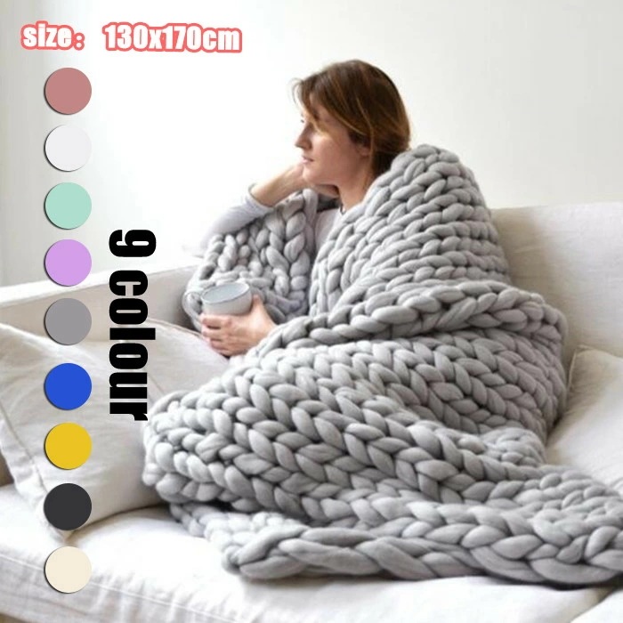 チャンキーニット ブランケット 不可 編みブランケット ブランケット アクリル100％ ソファカバー ニット ひざ掛け 肩掛け 寝具 毛布 大判 超極太ニット 毛糸 ローゲージニット おしゃれ 冬 ベ