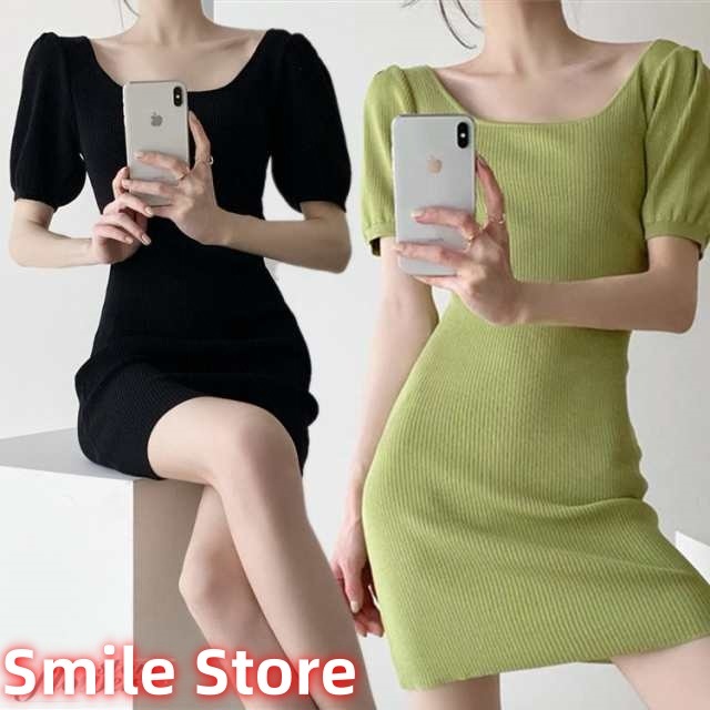 セクシー ミニ丈 スクエアネック ミニ タイト ニットワンピース 夏 タイトワンピース ニットワンピ 4,833円