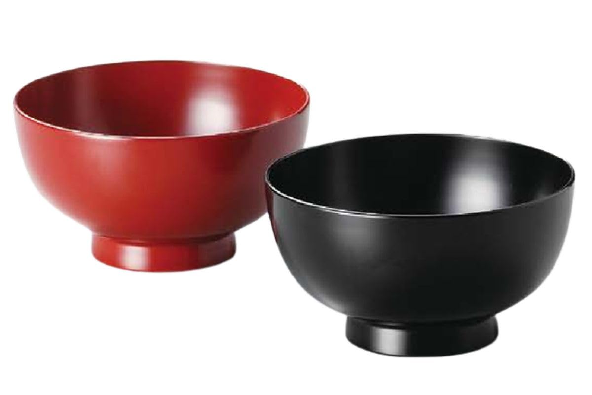 J-kitchens 味噌汁椀 日本製 洗浄機対応夫婦汁椀（中） 黒朱 （2客) 12.1cm 漆塗り 手塗り その壱