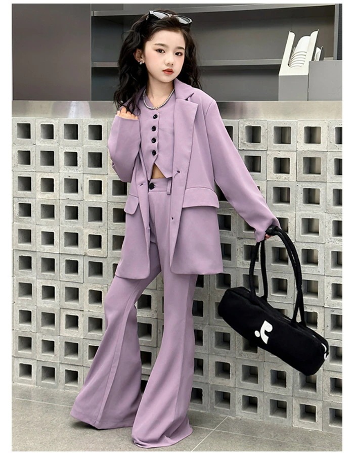 卒業式 スーツ 女の子 子供スーツ ジュニアスーツ フォーマルスーツ 子供服 セットアップ キッズ スーツ 長袖ブレザー+ベスト+長ズボン 3点セット 記念日 撮影写真 パーティー 春秋 通学着 体育