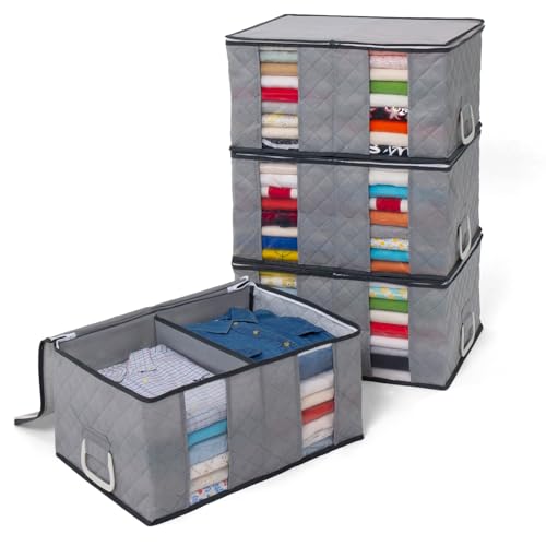 アストロ 収納ケース グレー 4枚組 衣類用 仕切り 持ち手付き 衣類収納袋 通気性の良い不織布がホコリなどの汚れをガード 仕切り付きで衣類が崩れにくい 持ち運びしやすい洋服 収納ボックス 衣装ケース