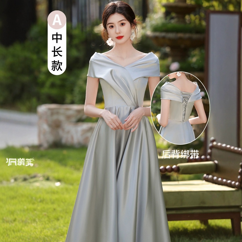 重工業の新しいドレスサテンの気質姉妹グループ花嫁介添人宴会アート試験ホスト学生ドレス