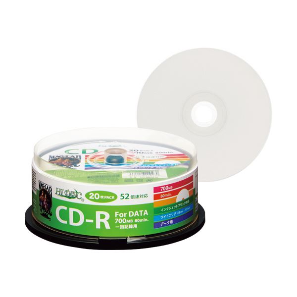 (まとめ) ハイディスク データ用CD-R700MB 52倍速 ホワイトワイドプリンタブル スピンドルケス HDCR80GP20 1パック(20枚) (×30セット)