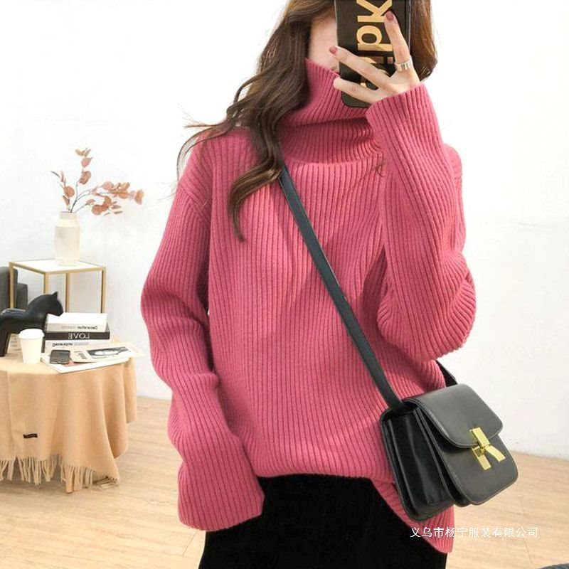 プラスサイズゆったりとしたリラックスしたスタイルのレディースタートルネックセーター冬用ストライプニットウェア厚手で暖かいタートルネックのベースレイヤー