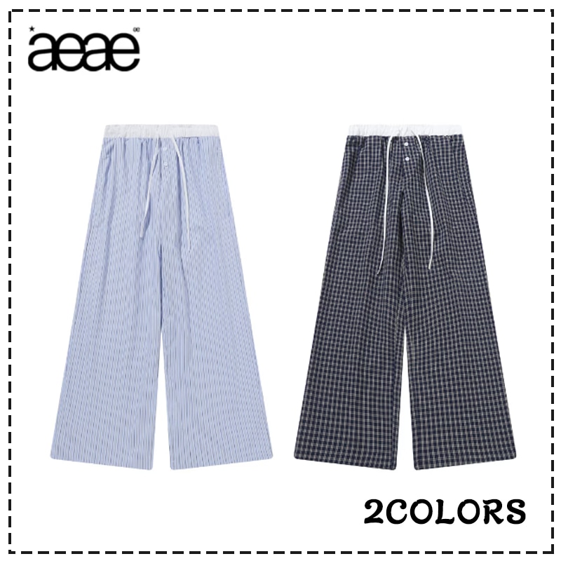 aeae 2カラー 格子パッチワークの天使の羽型スリムパンツ