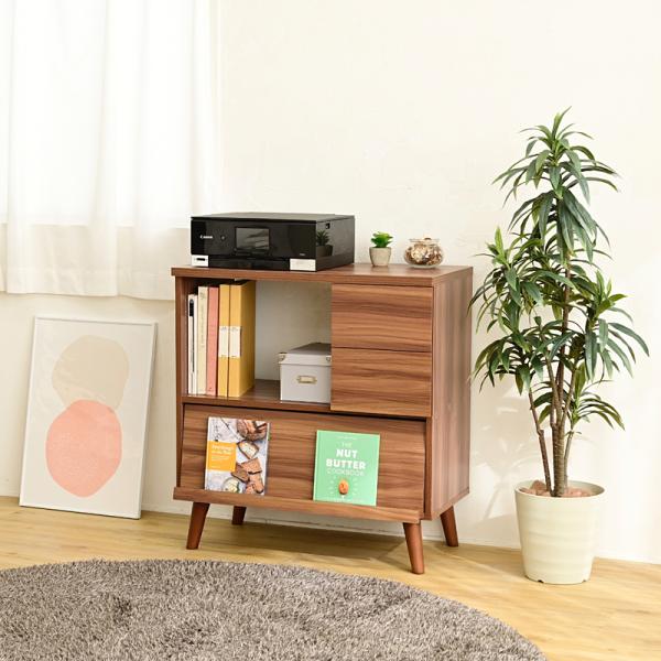 キャビネット 収納棚 フラップ扉 見せる収納 魅せる 目隠し 引き出し オープンラック 可動棚 サイドボード リビング 書斎 寝室 プリンター台 置き場 脚付き