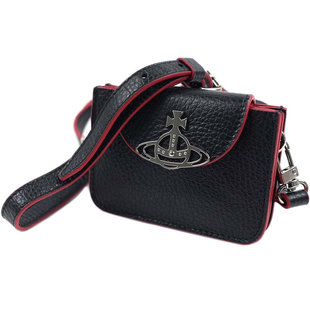 ヴィヴィアンウエストウッド カードケース ブラック お財布ポシェット ショルダーストラップ付 Vivienne Westwood BRAY HALF MOON CARD HOLDER WITH STR