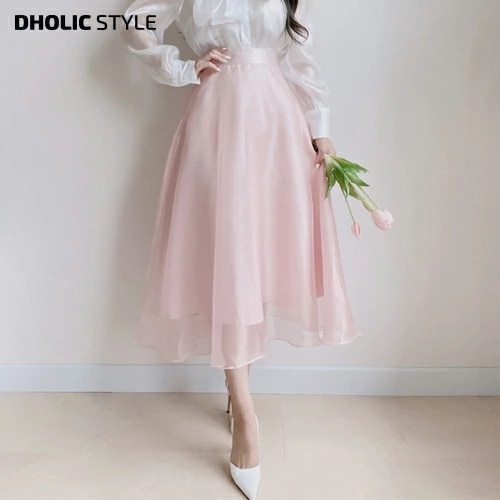 [メガ割りSALE]オーガンジーサテンフレアスカート・p515936