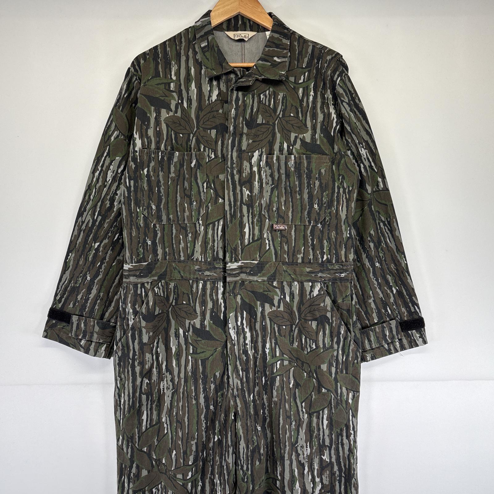 古着 ウォールズ walls USA製 長袖つなぎ オールインワン ワーク 作業着 リアルツリー カモフラ 迷彩 LARGE REGULAR ブラウン メンズ