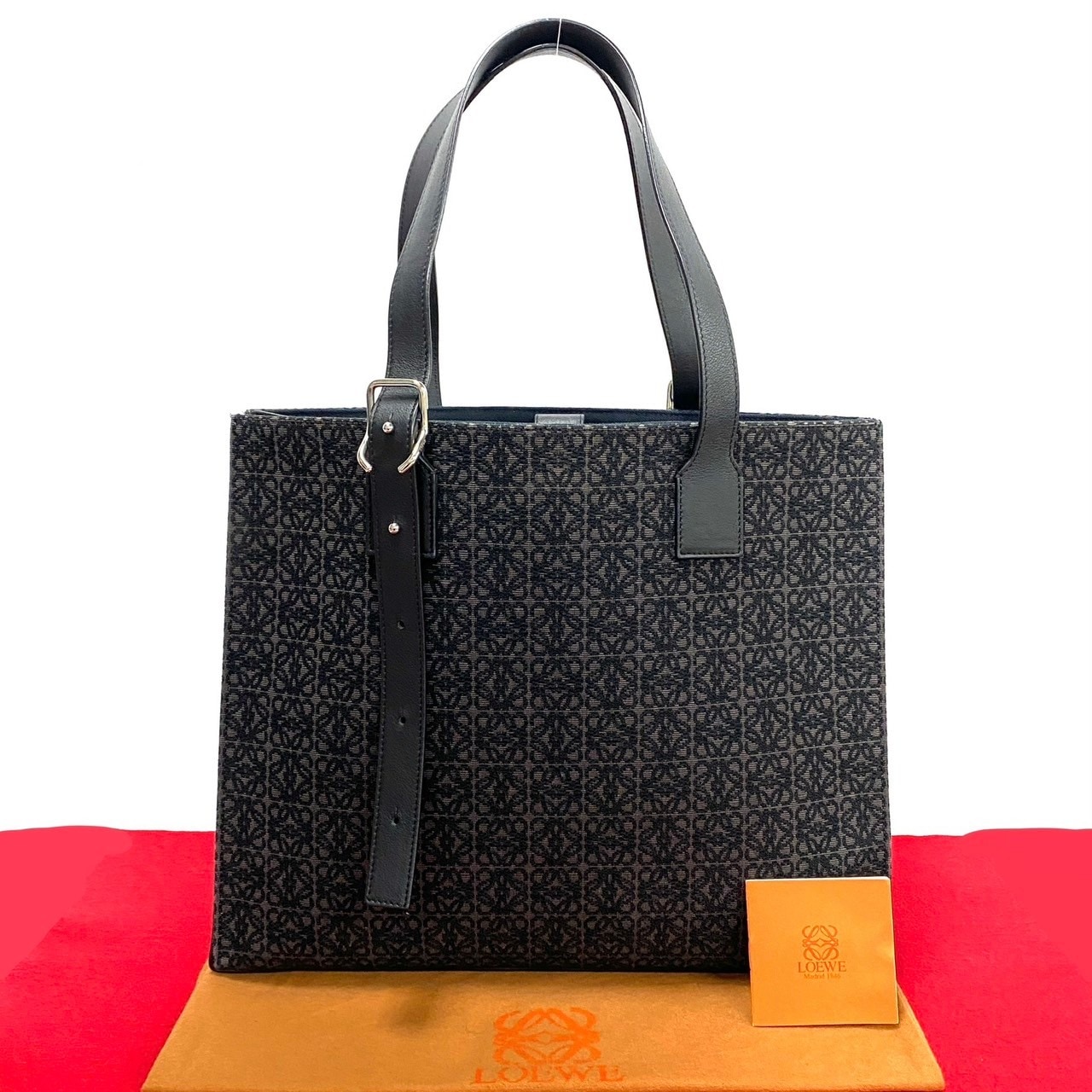 バックル ホリゾンタル トート アナグラム ロゴトートバッグ レザー キャンバス ブラック 27047