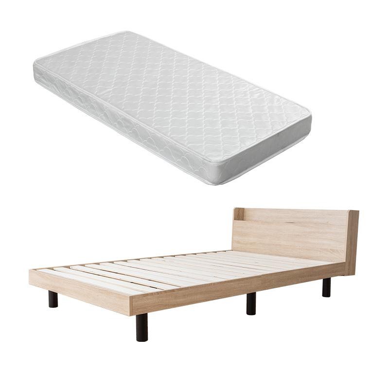 すのこ ダブル マットレスセット すのこベッド マットレス 硬め セット ベッドフレーム 棚付き コンセント シンプル ボンネルコイル 北欧風 韓国風 ベット おしゃれ