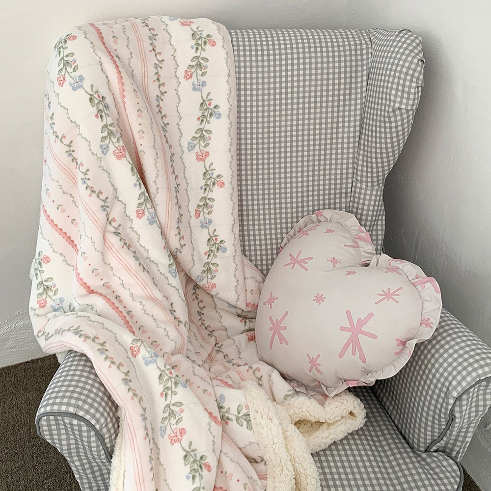 SOFIA ブランケット 韓国インテリア 二重織ウール 持ち運び便利 花柄 ピンク 150×200cm
