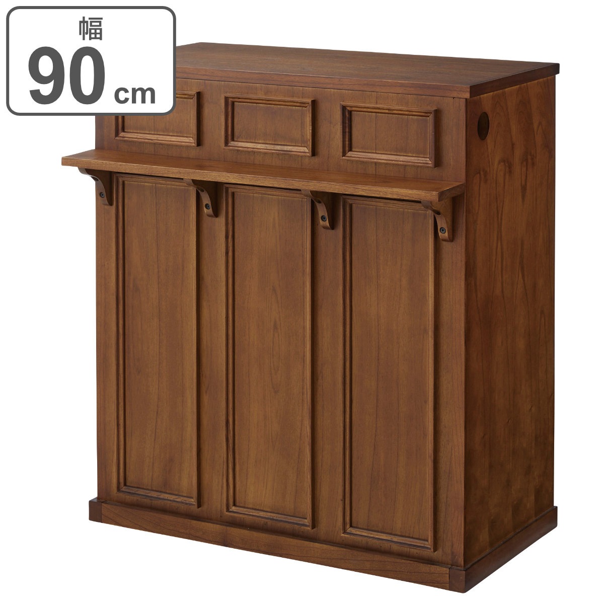 カウンター 天然木 背面収納 引出し付 幅90cm 間仕切り カウンターテーブル 対面 作業台 レジカウンター ハイカウンター 木製 ミンディ 可動棚 引き出し 収納 ブラウン ホワイト