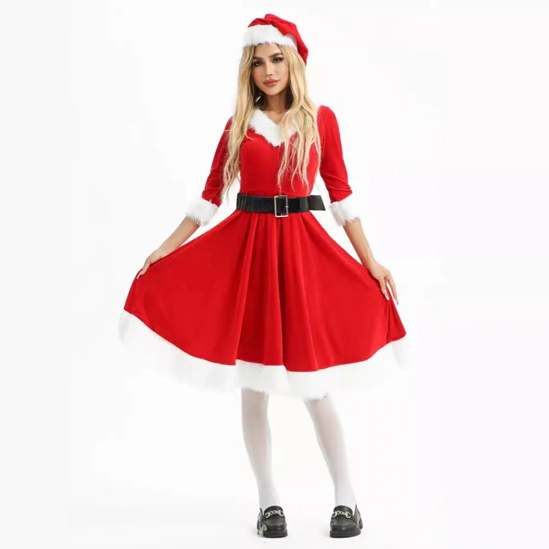 2024 クリスマスコスチューム大人女性クリスマス衣装ホリデーパーティードレスアップサンタクロースドレスパフォーマンスコスチューム