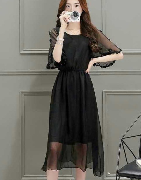 1592.レース刺繍ワンピース（ブラック）2019 春夏 sale お呼ばれ 女子会 フォーマル 結婚式 二次会 レストラン