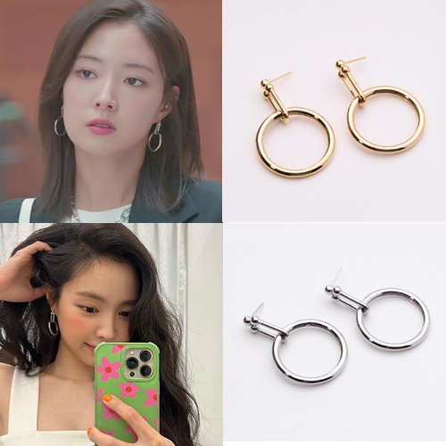 [イセヨンソンナウンITZYリア着用] チェーンミックスラウンドイヤリング ファッションスタイル韓国の女性アイドルアクセサリー SNSで人気韓国女性アクセサリー