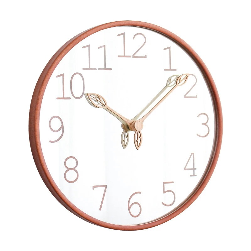 壁掛け時計 おしゃれ な実木製 ミラー クロック 北欧デザイン 耐久性に優れた 使いやすい インテリア ルームデコレーション リーフデザイン シンプル モダン 木製 ウォールクロック