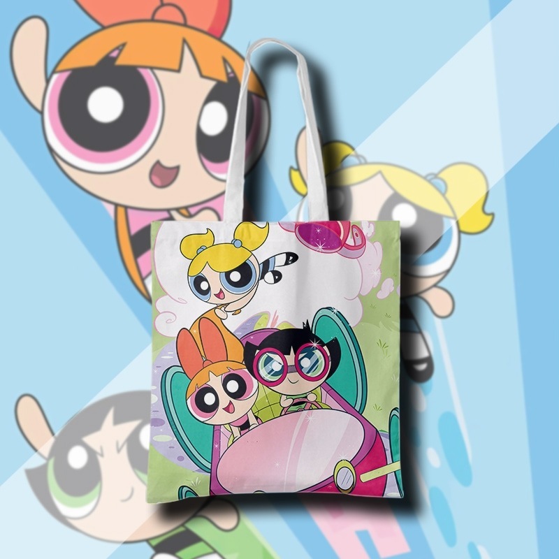 パワーパフガールズ漫画キャンバスバッグレディース大容量イン学生ショルダーバッグハンドバッグ多用途トリアルバッグ