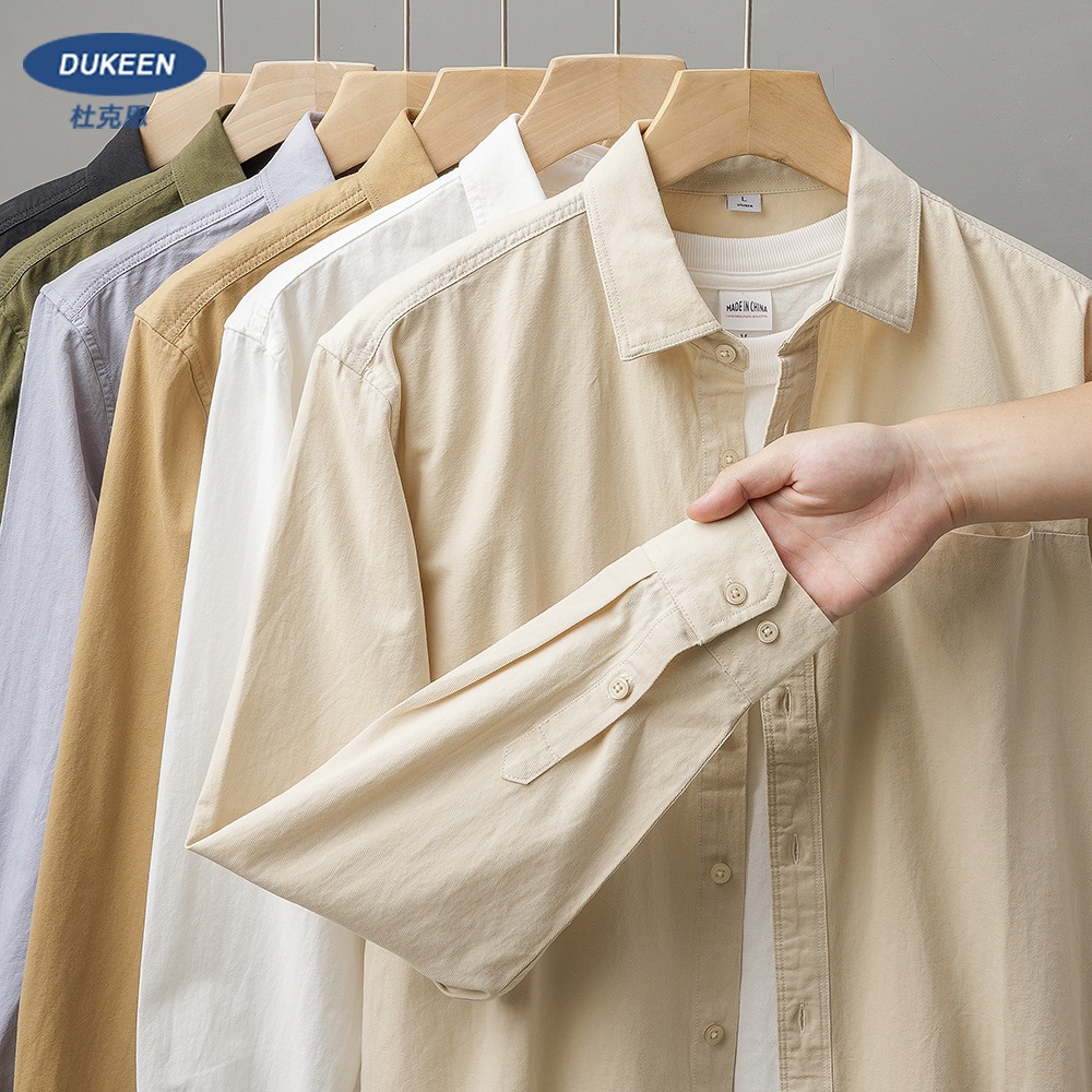 ヘビーウェイト ピュアコットン シャツ メンズ 長袖 春秋 ファッション ブランド ホワイト カジュアル 高級 ラペル 無地 シャツ ジャケット