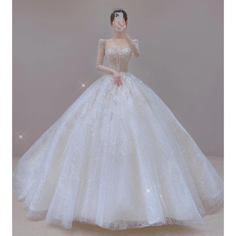 ライトウェディングドレス 2025新婦 プチメインヤーン 長袖 レース シン お出かけ糸 冬