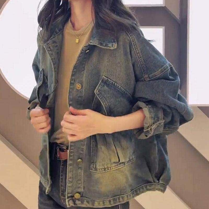アウタークラシックデニムジャケットカーディガンゆったりスウェット百掛けレディーストップスジャケットショット丈デニムジャケット韓国ファッション