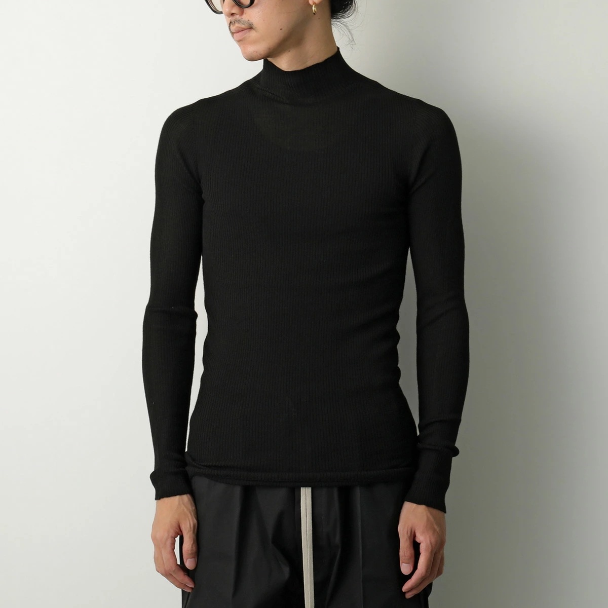 Rick Owens リックオウエンス ニット RIBBED LUPETTO リブド ルペット RU02E1638 RIBM ウール ハイネック リブニット バックライン トップス 09/BLACK