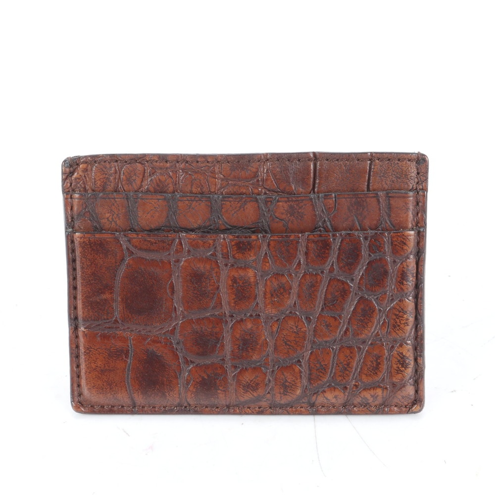 美品 クロコダイル レザー カードケース 名刺入れ 二つ折り 財布 小銭入れ コンパクト ウォレット ラウンドファスナー コインケース 本革 ブラウン 茶色 ブランド メンズ EUM CP20-3 14,578円