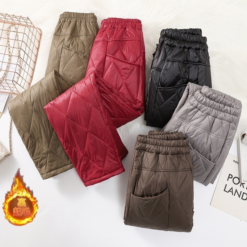 ワイドパンツレディース防寒パンツ中綿パンツダウンパンツ長ズボンボトムス防寒ズボン保温性ロング丈ウエストゴムハイウエストゆったり