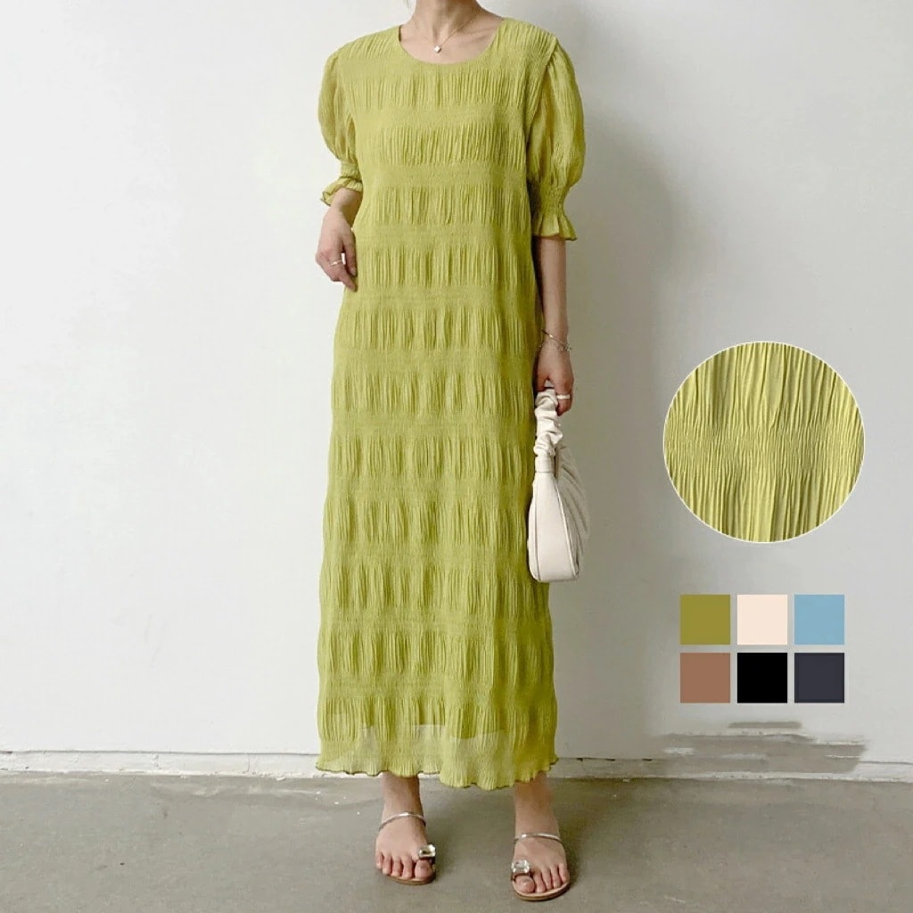 【急速出荷!】ワンピース シフォン レディース きれいめ ロング ぽわん袖 ゆったり 七分袖 半袖 ロングワンピース マキシワンピ ロング丈 裏地付き ゆったりワンピース ワンピ フレア ミモレ イン