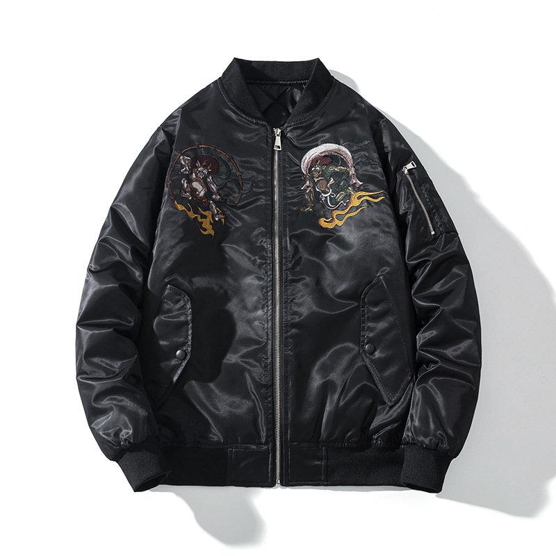 スカジャンメンズ和柄パーカージャケット般若柄和柄刺繍ミリタリー男女兼用バイクおしゃれアウター横須賀風秋冬物