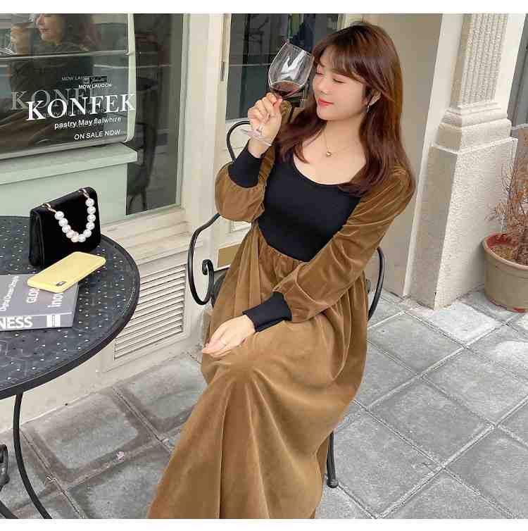 2L5L 厳選素材 春秋冬向け 大きい 通勤 通学 ニット コーデュロイ切替 ハイウエストワンピース大きいサイズ レディース 秋冬 結婚式 きれいめ タイト フォーマル 大人 上品 チュニック one