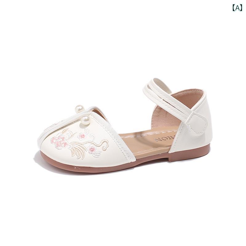 ベビー キッズ シューズ 女の子 靴 子供 プリンセス サンダル 夏 漢服 革靴 ソフトソール 滑りにくい 刺繡 ラウンドトゥ 伝統衣装