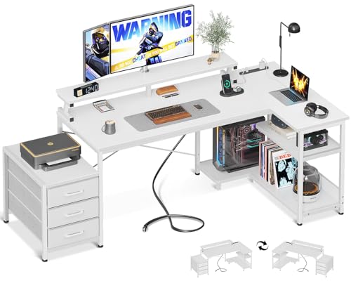 ODK パソコンデスク 引き出し3杯付き ゲーミングデスク コンセント付き l字デスク デスク 机