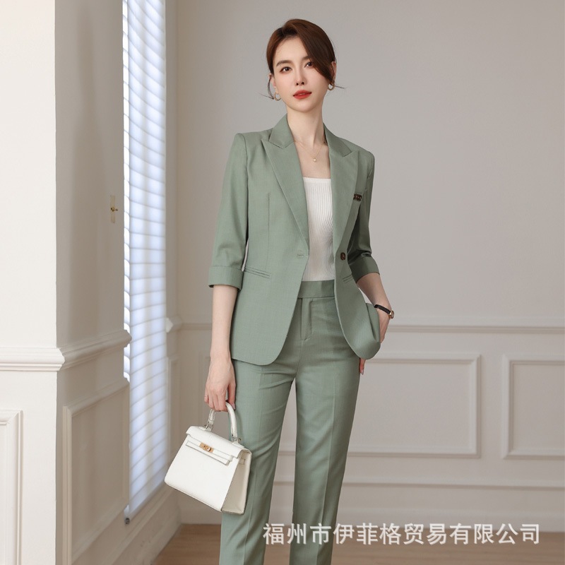 夏用レディーススーツ スーツ 七分袖 薄手 小さい スリム プロフォーマル 通勤 作業服