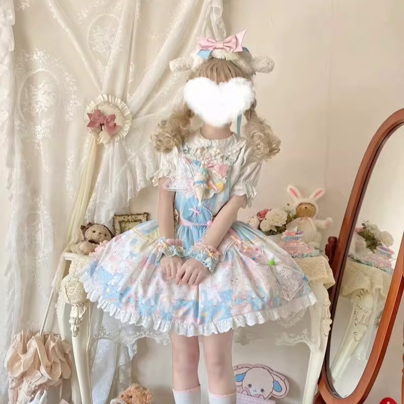ロリータ可愛いロースカートサスペンダーワンピース