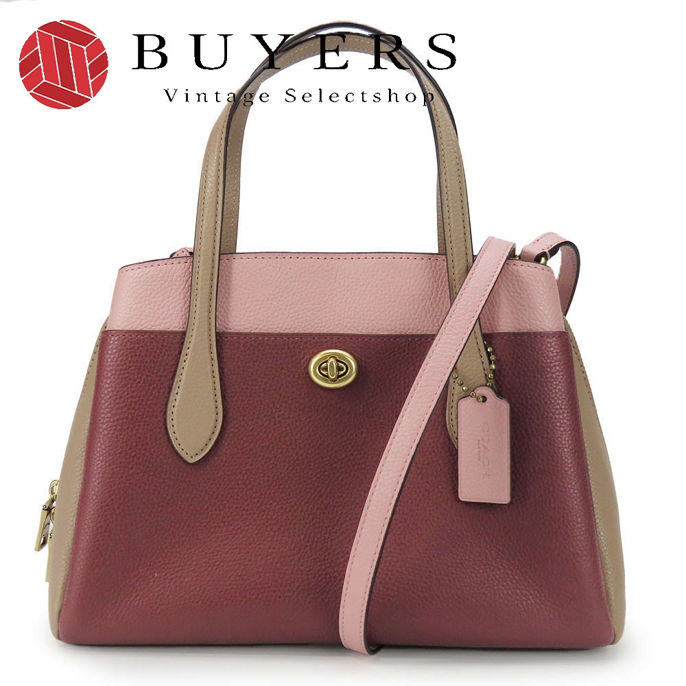 中古 ハンドバッグ 5208 レザー ワインレッド ピンク ベージュ ゴールド金具 2way ショルダー レディース 女性