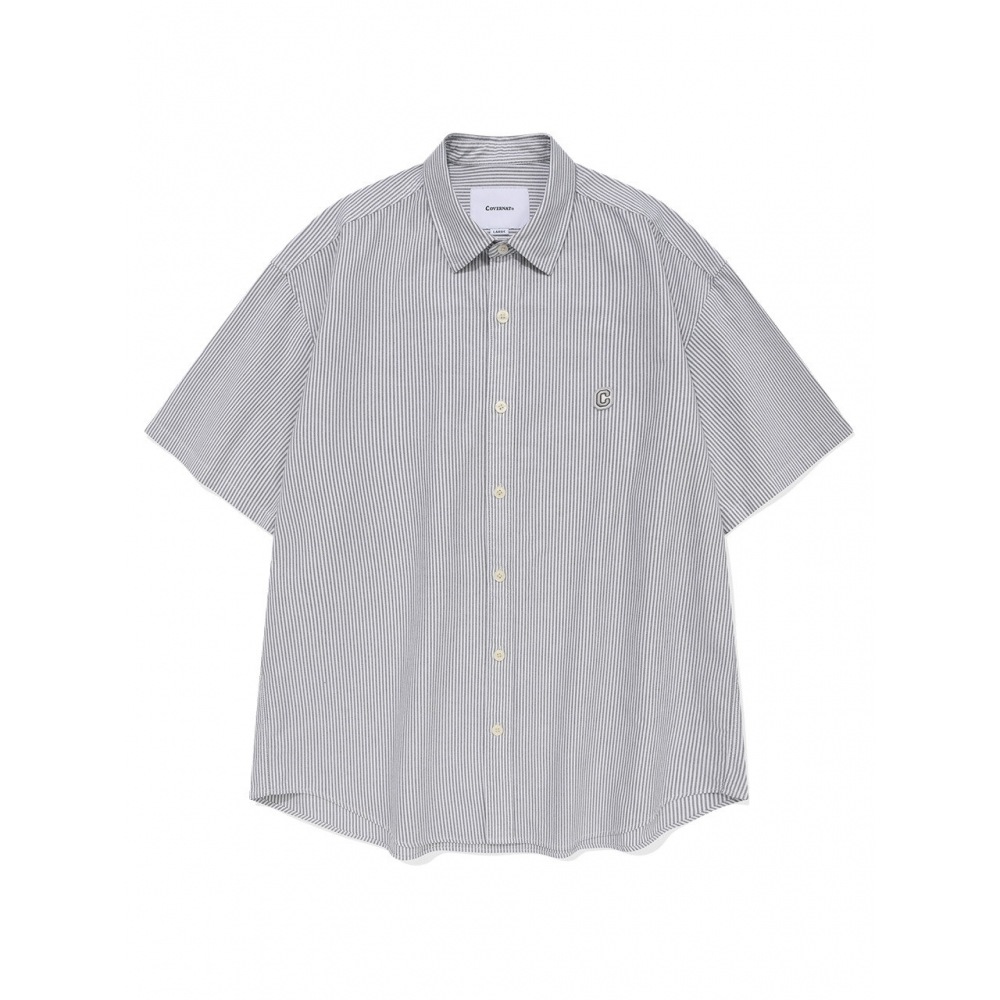 COVERNAT 24SS オックスフォードストライプハーフシャツグレー
