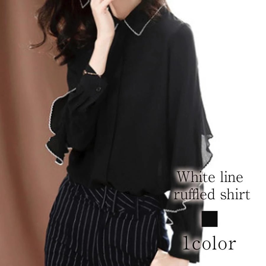 シャツ レディース 白ラインフリルシャツ しわになりにくい かわいい ロゴ Tシャツ 冬 暖かい トップス カットソー ランニング ブランド ポロシャツ カジュアル