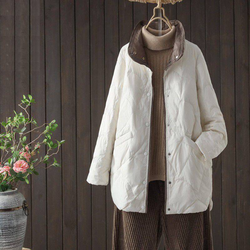 大人の魅力ダウンコートレディースダウンジャケットロング膝丈アウター無地カジュアルゆったり着痩せ薄通勤通学羽織り可愛いアウトドア