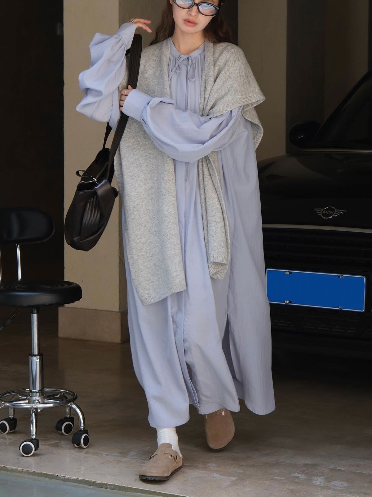 新型フレンチレトロ宮廷風灯籠袖シャツワンピース軽やかで快適なカジュアルロングスカート女