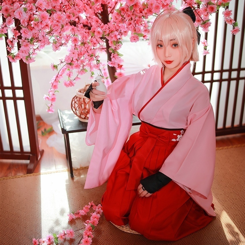 Fate冲田総司桜saber着物コスプレ女装演技服影楼写真服舞