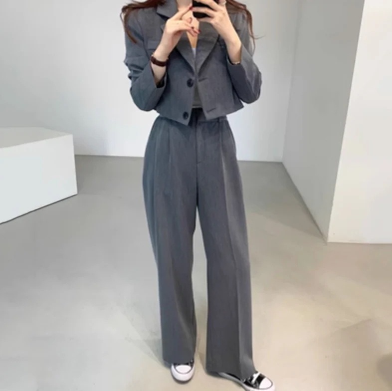 セットアップ ジャケット ボトムス ワイド ショート丈 ロング丈 スーツ ハイウエスト 脚長 前開き 襟付き 無地 長袖 かわいい 大人 きれいめ シンプル カジュアル 上品 おしゃれ かっこいい