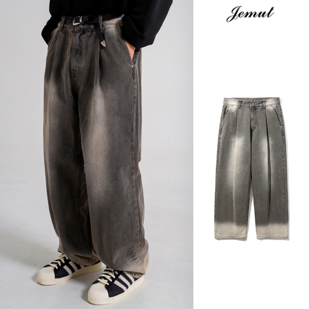 [JEMUT] Dust Washing Wide Denim Pants
